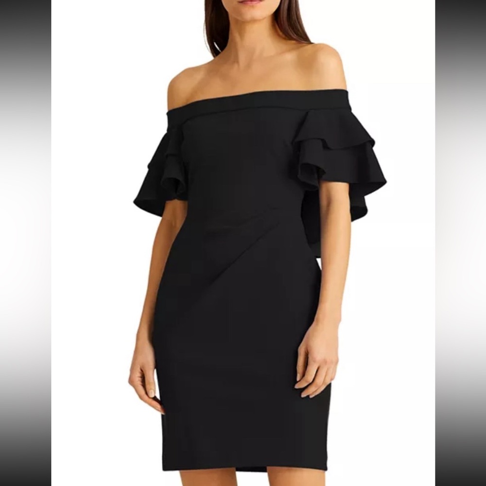 Ralph Lauren Ruffled Strapless Black Off the Shoulder Dress